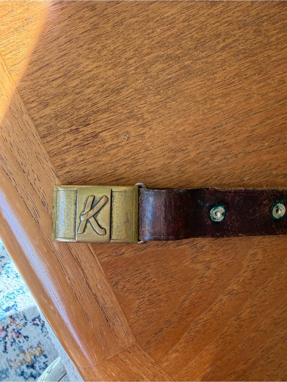 K Initial Brass Buckle Brown Leather Men's Belt